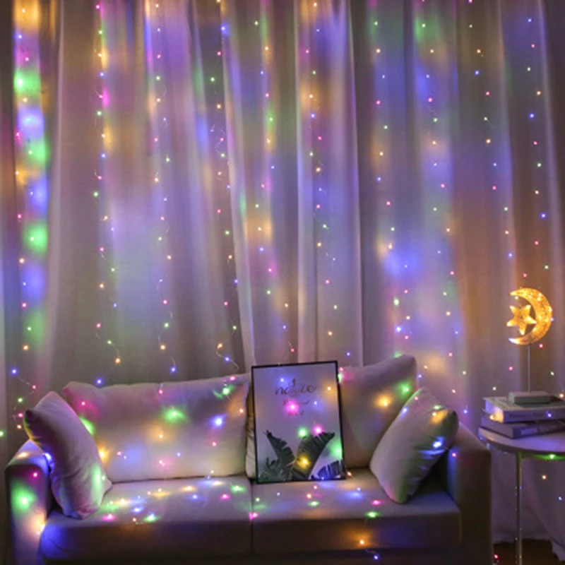 3x3M 300 LED Curtain Lights Christmas Wedding Decoration Outdoor Icicle String Light Xmas New Year Holiday | Дом и сад