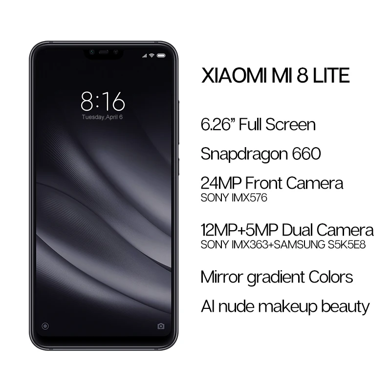 Global rom Xiaomi Mi 8 Lite 6 ГБ 128 мобильный телефон Восьмиядерный процессор Snapdragon 660