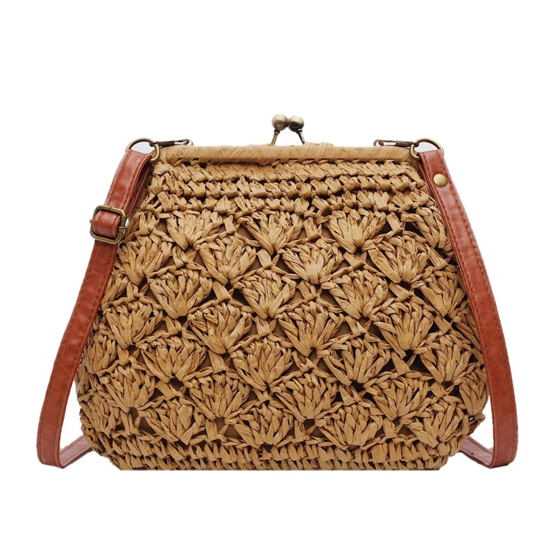 

ABZC-Female Vintage Straw Beach Rattan Bags Ladies Handbag Crossbody Bag For Women Evening Clutch Bags Women Bag Khaki