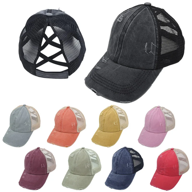 20 Currently Available New Style Washing Ponytail Cap Female Adjustable Retro Baseball Brim Hat Truer Dome Sun-Re C | Спорт и