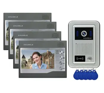 

ZHUDELE Top Quality Video Doorbell 7"Video Door Phone Intercom Doorbell 700TVL HD Camera ID Card Unlock with Waterproof Cover1V4