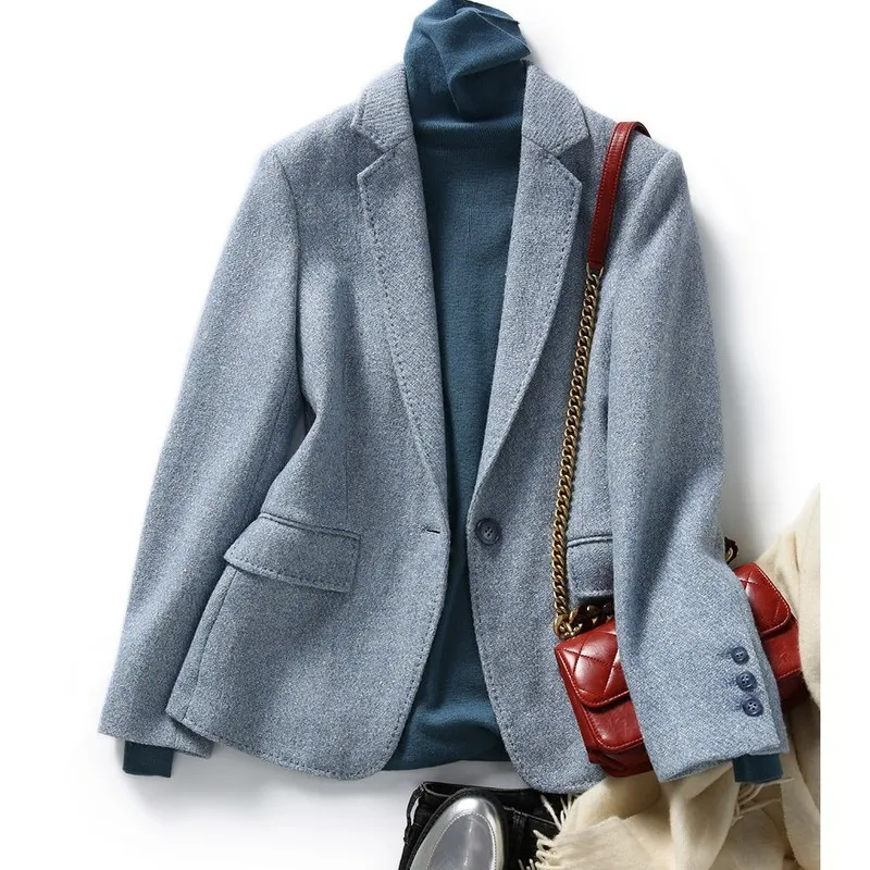 

2020 Wool Coat Women Spring Jacket Korean Fashion Blazer Elegant Coats Female Overcoat Manteau Femme XZ223225AG KJ4148