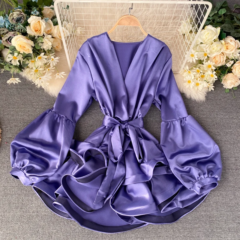 Syiwidii White Party Evening Dress for New Year 2022 Women Satin Silk Mini Long Lantern Sleeve Elegant Short Casual Dresses corset dress