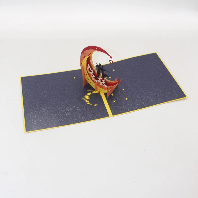  3D Handmade Moonlight Heart Lover Paper Invitation Greeting Cards Wedding Party PostCard Valentine' - 4000314493526