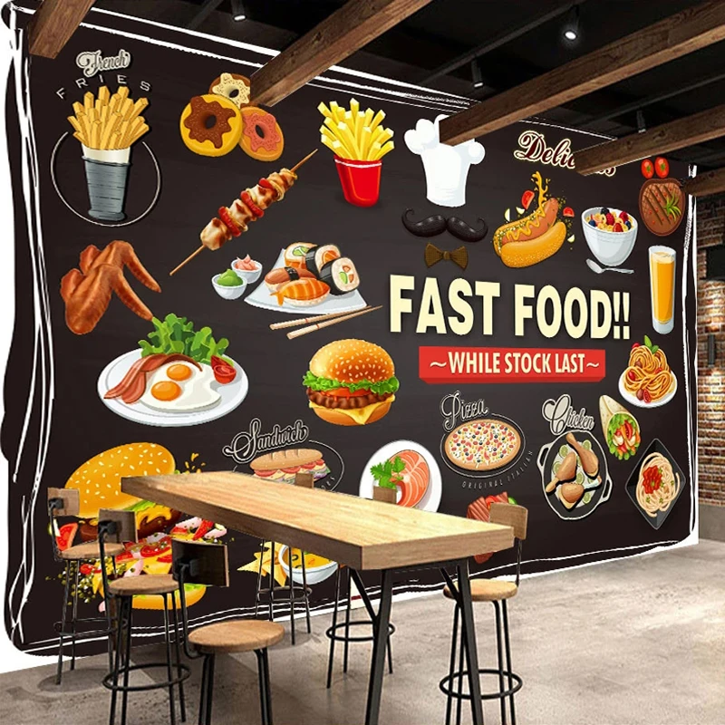 

Drop Shipping Custom Photo Wallpaper For Walls Roll 3D Fast Food Burger Decoration Mural Waterproof Canvas Painting Wall