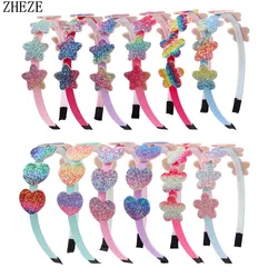 12Pcs/Lot 2021 NEW Glitter Flower/Star/Heart Design Hairband For Girl Woman Hair Bow Headband Chic Children DIY Hair Accessories