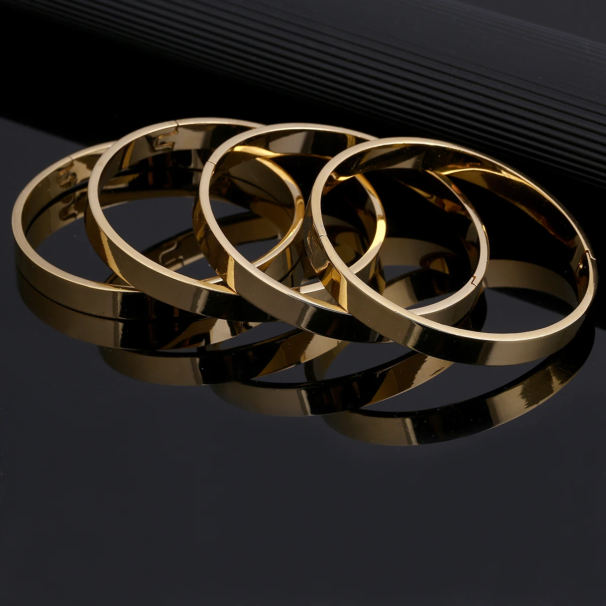 4pcs Open Size Women Simple Gold Color Plain Bangles Wedding Party Dubai Jewelry