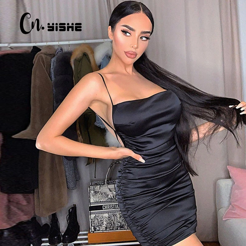 black satin sleeveless dress
