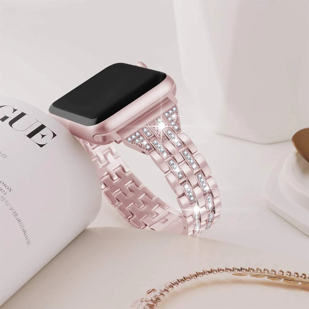 Браслет из нержавеющей стали для apple watch series 1 2 3 42 мм 38 роскошный бриллиантовый ремешок iwatch 6 SE 5 4 40 44 мм|Ремешки