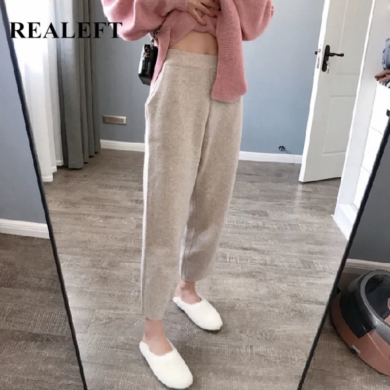 REALEFT осень 2019 шерстяные женские штаны-шаровары с карманами Женская рабочая