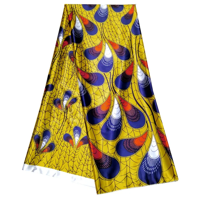 LIULANZHI желтый Анкара печать шелковой ткани Африканский принт шелковой восковой ткани для имитированного розового шелка ткань для платья 5 ярдов XDA02