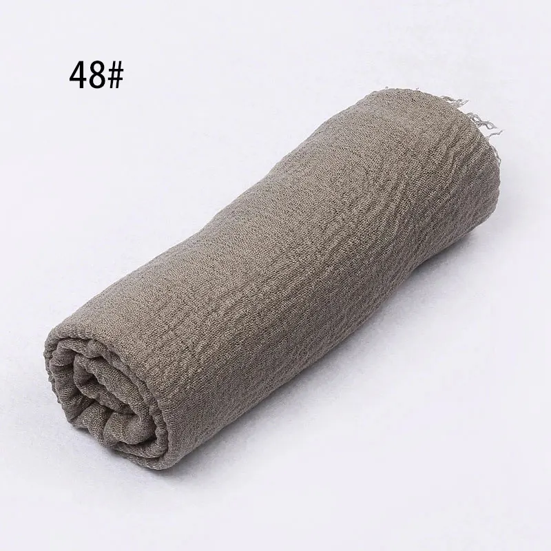 48 Dark Khaki Sparsil, Женский Летний дышащий шарф с кисточками, морщинка, хлопок, складка, шаль, глушитель, однотонный шейный платок, мусульманский шарф, шарфы-повязки - Цвет: 48 Dark Khaki