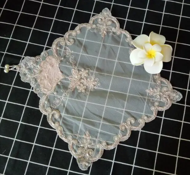 Modern Lace pink sequin Embroidery table place mat pad Cloth plate placemat cup mug tea dish coaster dining coffee doily kitchen