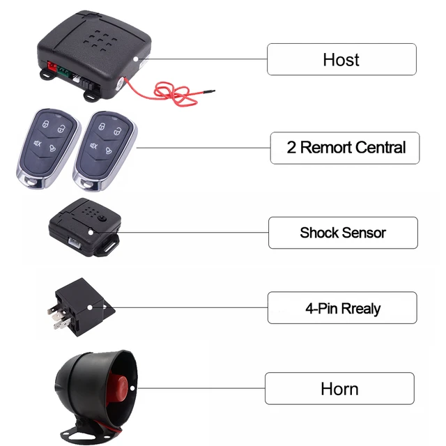  Alarme de voiture universelle, système de sécurité de voiture  Alarme de voiture de sécurité à distance Système de protection d'alarme de  voiture universel Entrée sans clé avec 2 télécommandes Sirène