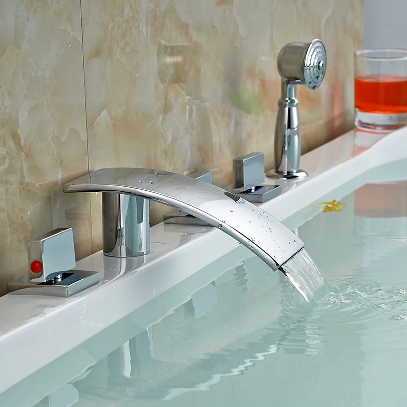 Bathtub Faucet D ULGKSD Хром 5 шт. кран для ванной Водопад Носик Ванная комната смеситель для душа W/ручной душ холодная и горячая вода смесители - Цвет: Bathtub Faucet D