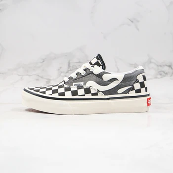 

VANS OFF THE WALL Men/Women Black White Fire Flame Checkerboard Era Shoes,Unisex Skate Outdoor Lace Up Sports Sneakers 35-44