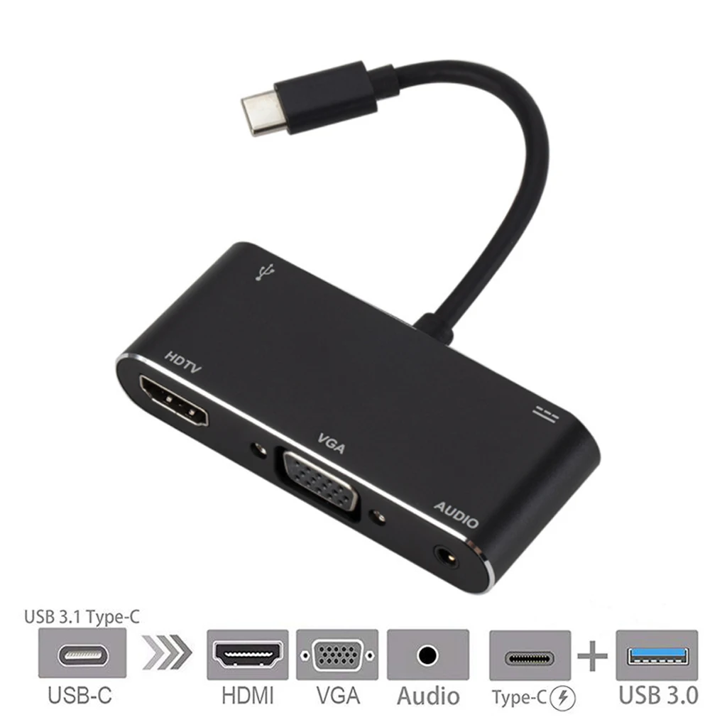 USB C к VGA HDMI адаптер HDMI/VGA/Аудио/USB 3,0 порт+ USB порт C(Pd) конвертер совместим с Macbook samsung Ноутбук