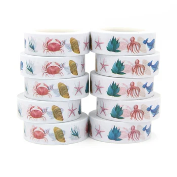 

New 10pcs/set 15MM*10M Crab Octopus Seafood Washi Tape washi stickers DIY Scrapbooking Masking Tape School Office Supply