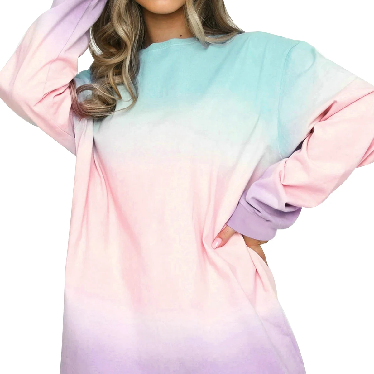 

Women's Printed Long Sleeve Dress Summer Fashion Casual Round Neck Patchwork Loose Midi Dress