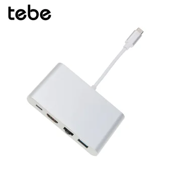 

tebe 4 in 1 USB-C Hub Adapter USB 3.1 Type C to HDMI 4K Gigabit Ethernet RJ45 USB 3.0 Multilport Digital Video Converter
