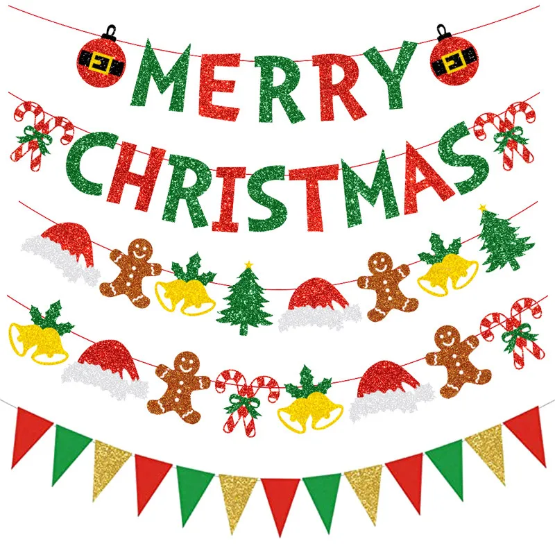 

1Set Merry Christmas Banner Xmas Party Hanging Bunting Garland Home Christams Tree Flag New Year Eve Navidad Decoration Supplies