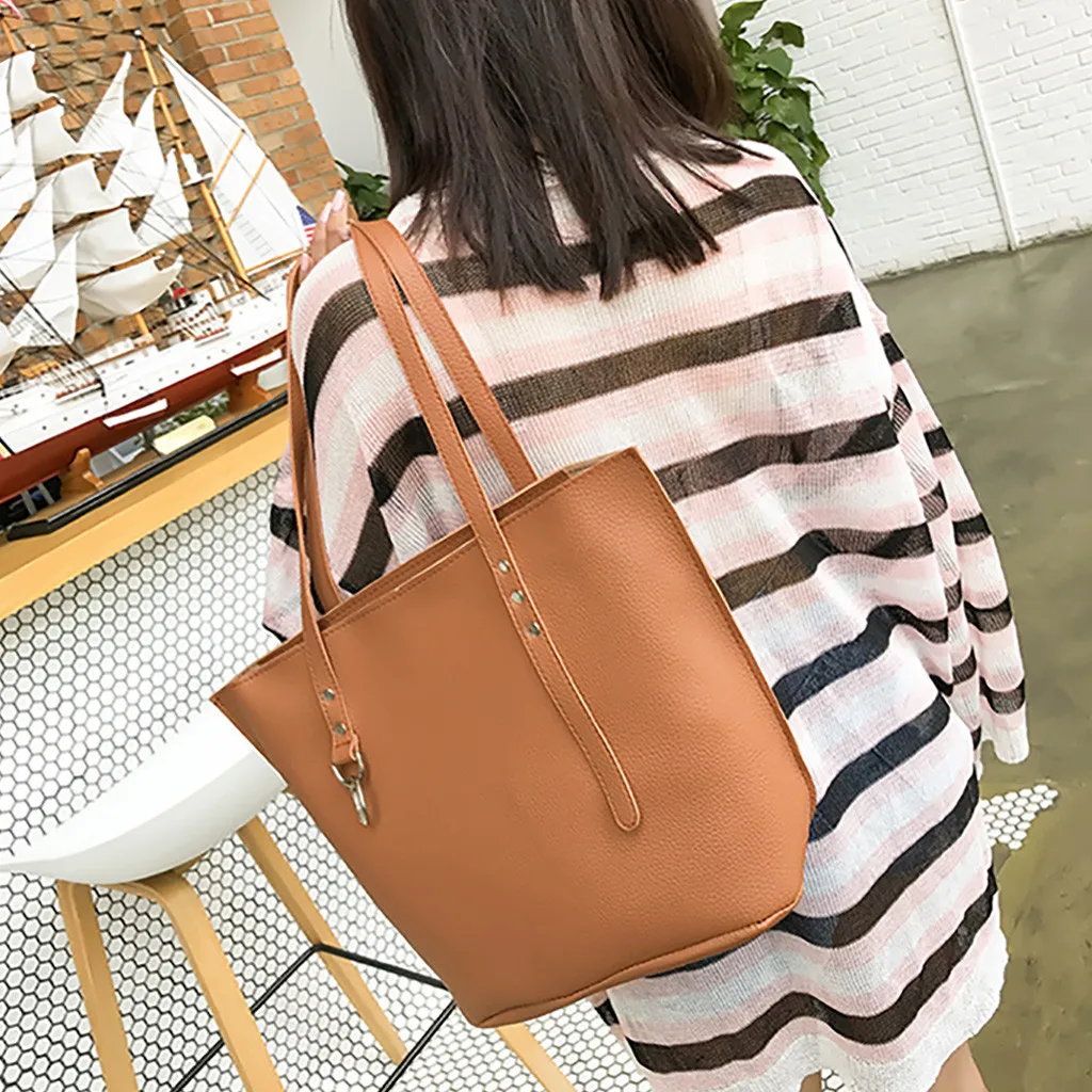 4Pcs Folding Women Big Size Handbag Tote Ladies Casual Pattern Leather Shoulder Bag+Crossbody Bag+Handbag+Wallet#3