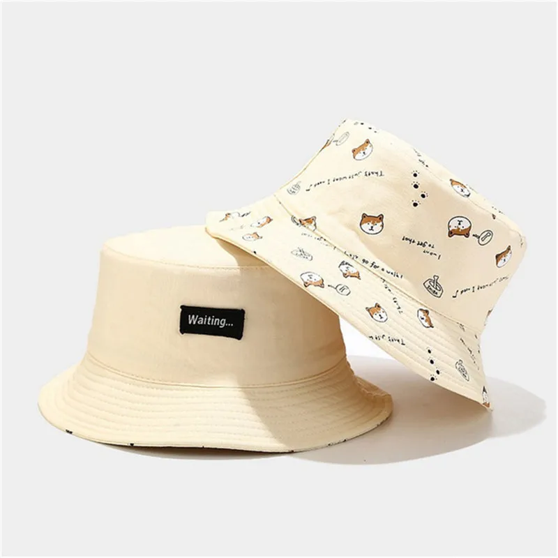 Sun Hat LDSLYJR Cotton Double Sided Cartoon Dog Print Bucket Hat Fisherman Hat Outdoor Travel for Men and Women 261