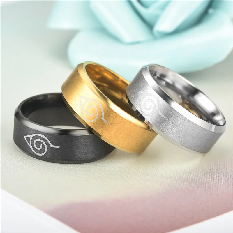 Japanese classic anime cosplay Uzumaki Naruto Titanium steel alloy NARUTO Adult men and women Ring ProYearn 8mm Ring Prop