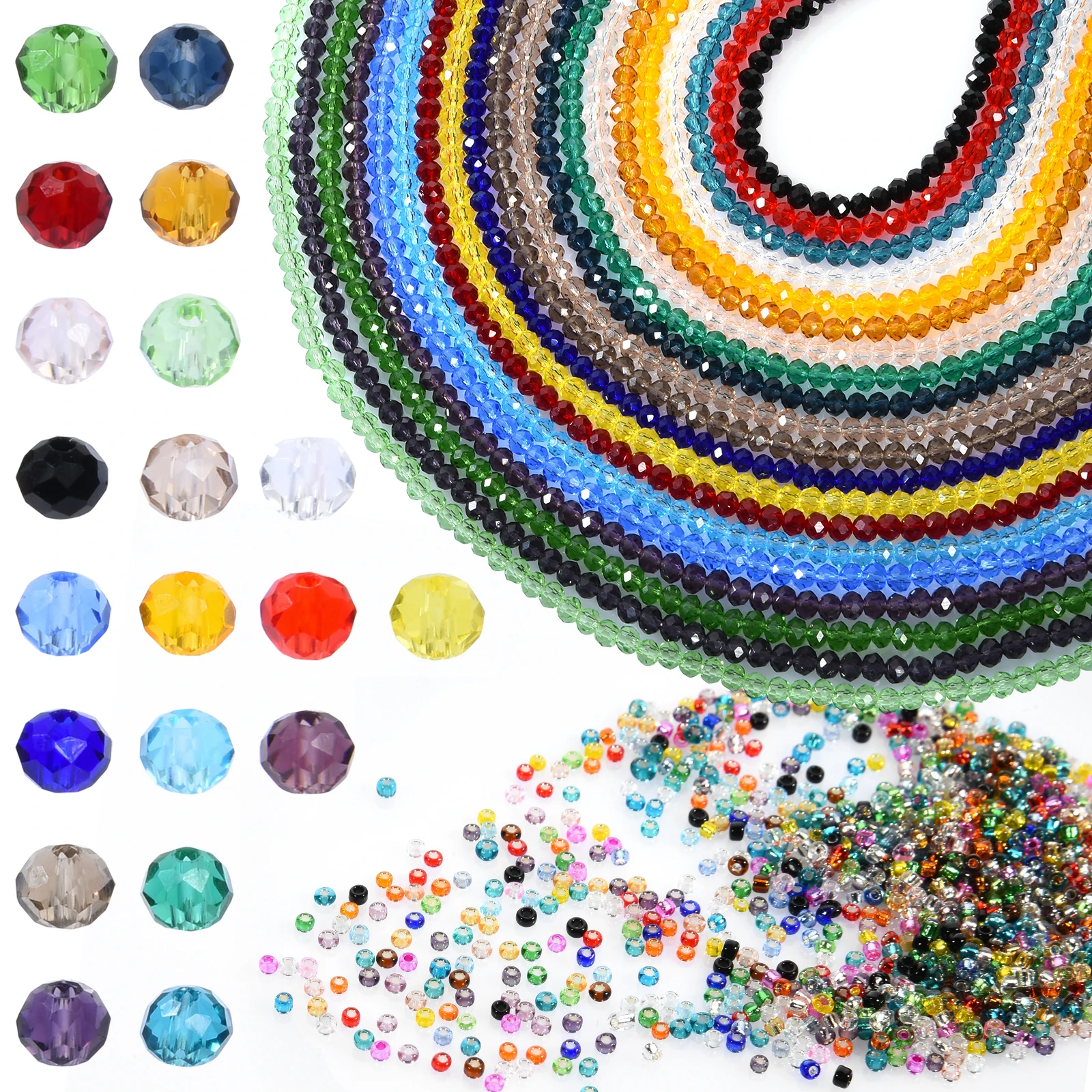 

20Colors 4MM Briolette Glass Rondelle Beaded Strand Faceted Round Crystal Beads for Jewelry Making Bracelet Necklace 2600Pcs