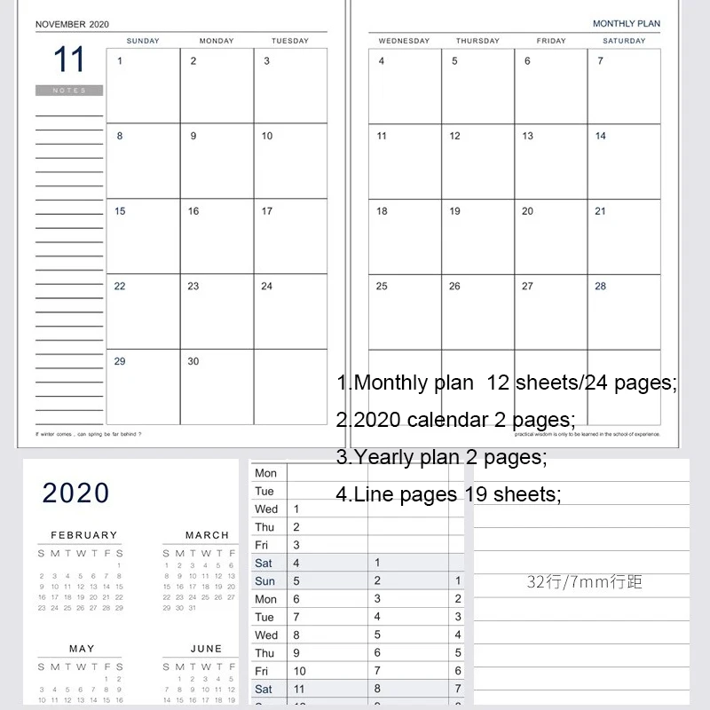 Год, календарь, ежемесячный планировщик, дневник месяцев, кожаный персональный ноутбук, планировщик, органайзер, бизнес офисный, канцелярские принадлежности, B5