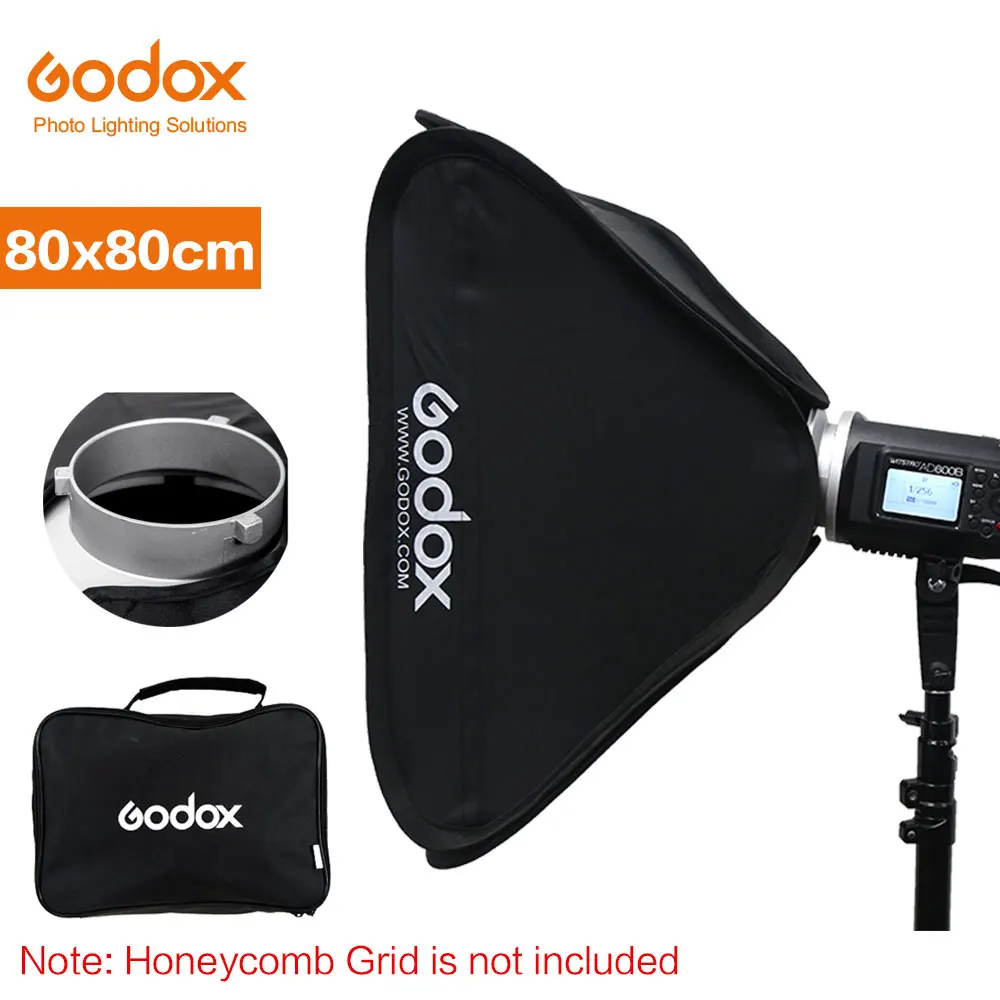 80 x 80cm Softbox Godox 60x60 см 80x80 см складной портативный Bowens крепление софтбокс+ сотовая сетка студия стробоскоп вспышка отражательный Софтбокс диффузор - Цвет: 80 x 80cm Softbox