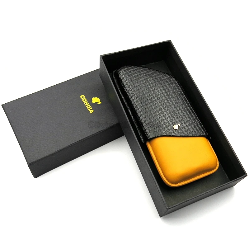 Чехол для сигарет COHIBA из черной и желтой кожи, чехол для сигарет с 3 сигарными трубками, дизайн для путешествий, чехол для сигар s, инструмент для табака на открытом воздухе