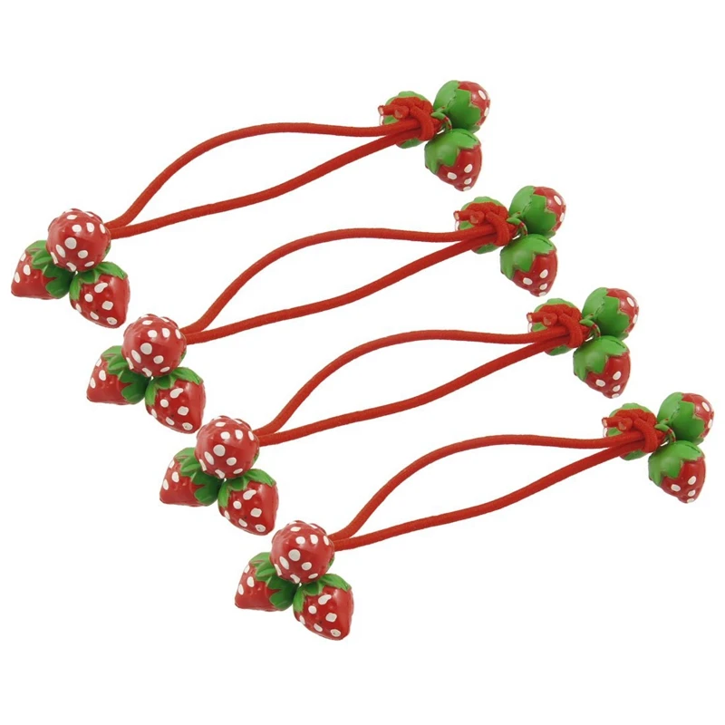 

4 Pcs Red Strawberry Decorate Elastic Band Hair Tie for Girls