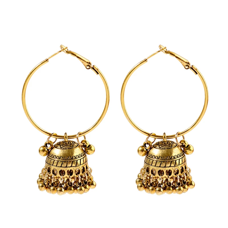 HXE208-1 OIQUEI, новинка, индийские, Jhumka, богемные, этнические, Круглые, Большие колокольчики, висячие серьги для женщин, цыганские украшения, украшения, аксессуары - Окраска металла: HXE208-1