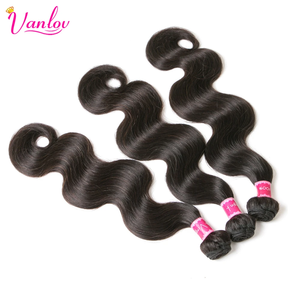 Vanlov Hair Brazilian Body Wave Hair Human Hair Weave Bundles Extension NaturalJet Black Remy 3 PcsLot Hair Bundle Deals (2)