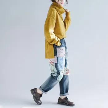 

Fashion 2020 new style personalized patch made old holes jeans large size thin elastic waist