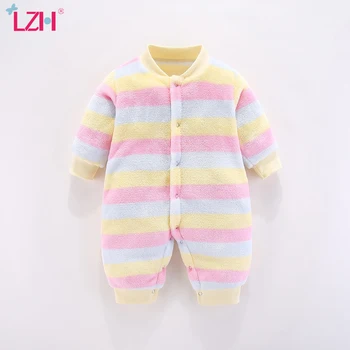 

LZH 2020 New Winter Autumn Fashion Striped Long sleeve flannel Baby Boy Romper Climbing Outwear Baby Jumpsuit Baby Girl Jumpsuit