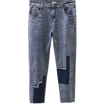 

Jeans Women 2020 Spring Fashion Ladies Patch Stretch Harem Pants High Waist Large size Slim Female Denim Trousers B7-9003
