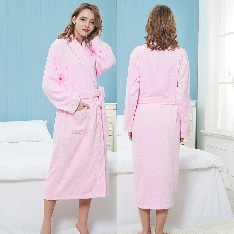 

Bathrobe Women Luxury 100% Cotton Bridesmaid Bathrobes Sleepwear Robes Unisex Absorbent Terry Fleece Bathrobe Pijamas