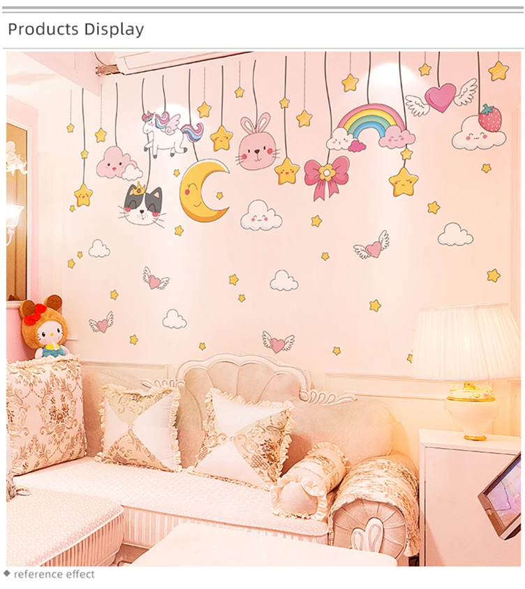 [shijuekongjian] Girl Balloons Wall Sticker DIY Stars Clouds Animals Wall Decor for Kids Room Baby Bedroom House Decoration