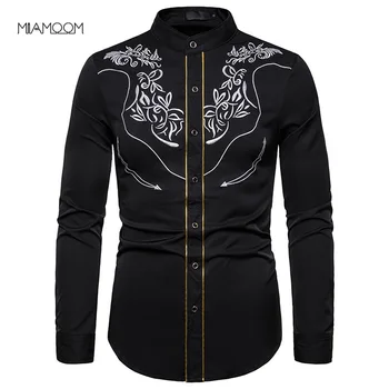 

MIAMOOM Men's Fashion Embroidered Shirts Personality Pattern Long Sleeve Shirts Men