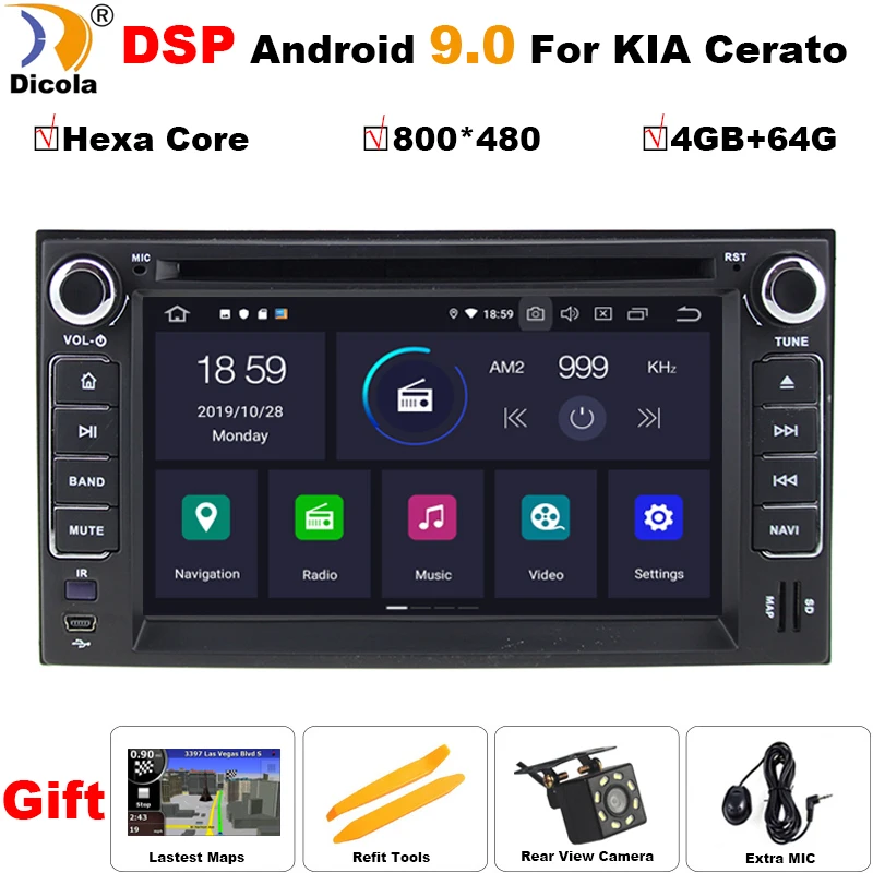 DSP Android 9,0 4 Гб ОЗУ 64 Гб шестиядерный BT Wifi gps автомобильный dvd-плеер радио для kia Cerato Sportage CEED Sorento Spectra Optima Rio