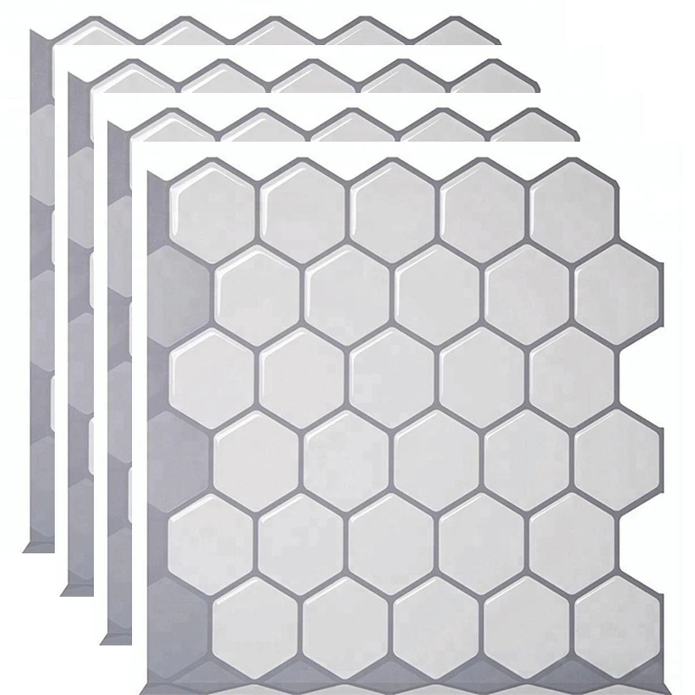 White Hexagon Peel & Stick 3D Self Adhesive Mosaic Wall Tile Sticker 