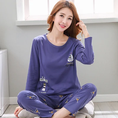 women pajama set Womens Pajamas Sets Long sleeve cotton pajamas suit Women spring cartoon casual sleepwear long Pyjamas for women XXXL - Color: women pajama set