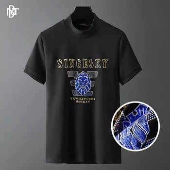 

Direct Selling High Collar duan t xu Lettered Combination Pattern Towel Embroidery Hot Drilling High Collar Men'S Wear Trend sum