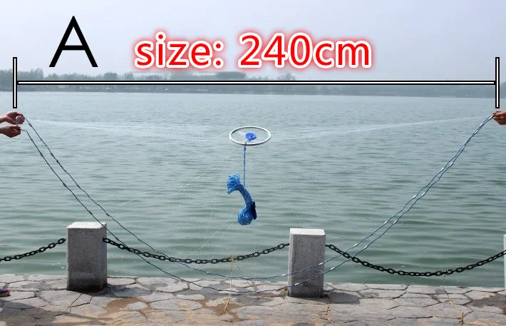 Lawaia, размер 2,4 М-6,0 м, литая сеть, американский стиль, ручная рыболовная сеть с кольцом, для спорта на открытом воздухе, легкая мелкая сетка, рыболовная сеть - Color: A