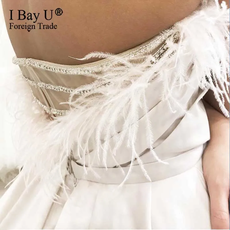 Feather Wedding Dress Vestidos de novia Illusion Back Bridal Gown Wedding Gowns