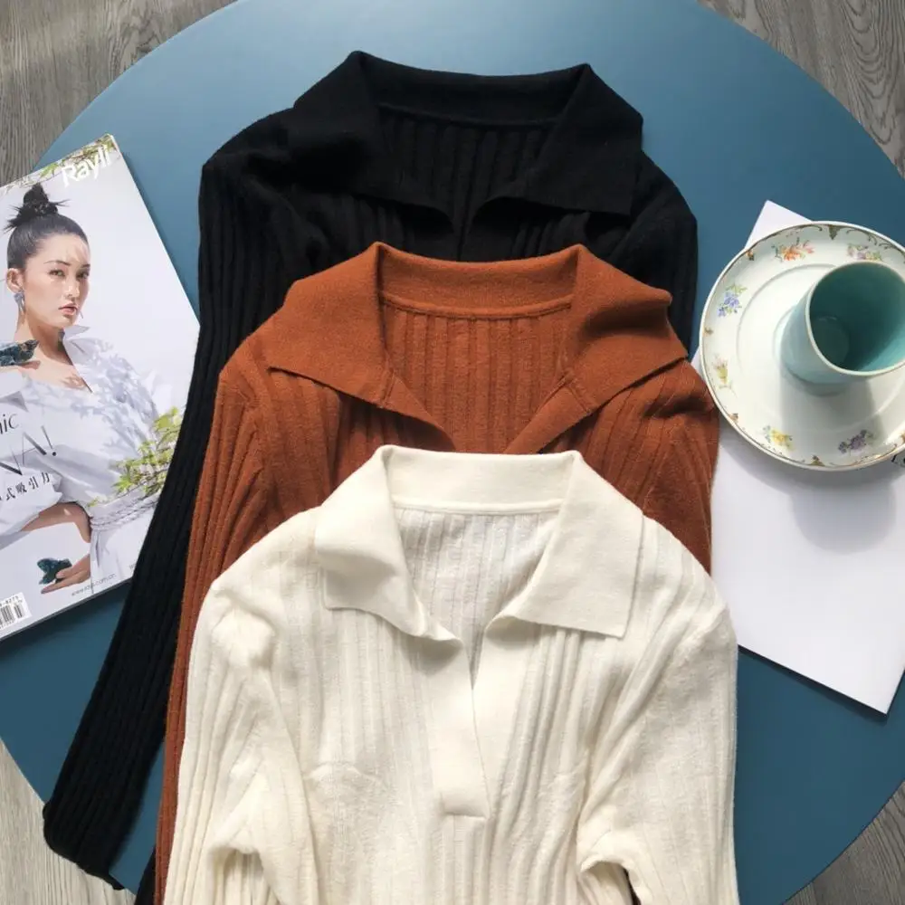 100% Wool Women's Knit Sweater Stripes Long Sleeve
