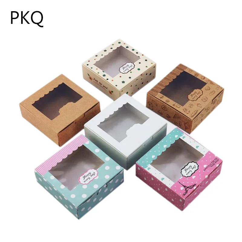 

3 Sizes 20pcs Kraft paper box for cake macaron kraft box with window paper biscuit packaging box wedding party gift cookies box