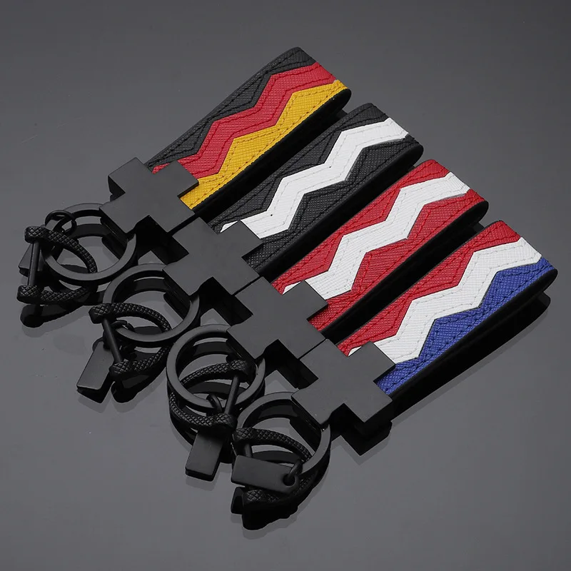 

Car keychain key Ring Stitching Three-color Leather Cowhide Metal Key Ring for Car Advertising Waist kKey Ring Chain Ring